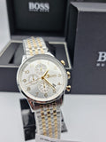Hugo Boss Navigator White Dial Two Tone Steel Strap Watch for Men - 1513499 Authentic Buy Shop Now