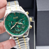 Hugo Boss Champion Chronograph Green Dial Two Tone Steel Strap Watch for Men - 1513878 Authentic Buy Shop Now