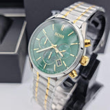 Hugo Boss Champion Chronograph Green Dial Two Tone Steel Strap Watch for Men - 1513878 Authentic Buy Shop Now