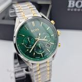 Hugo Boss Champion Chronograph Green Dial Two Tone Steel Strap Watch for Men - 1513878 Authentic Buy Shop Now