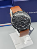 Tommy Hilfiger Hunter Black Dial Brown Leather Strap Watch for Men - 1791604 Authentic Buy Shop Now