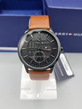 Tommy Hilfiger Hunter Black Dial Brown Leather Strap Watch for Men - 1791604 Authentic Buy Shop Now