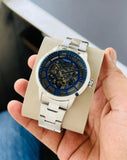 Fossil Townsman Automatic Skeleton Blue Dial Silver Steel Strap Watch for Men - ME3073 Authentic Buy Shop Now