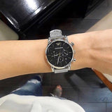 Emporio Armani Luigi Chronograph Black Dial Silver Mesh Bracelet Watch For Men - AR1811 Authentic Buy Shop Now