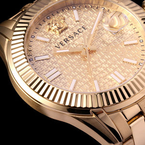 Versace Greca Time Quartz Gold Dial Gold Steel Strap Watch For Men - VE3K00522 Authentic Buy Shop Now