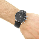 Emporio Armani Gianni Chronograph Black Dial Black Leather Strap Watch For Men - AR0397 Authentic Buy Shop Now