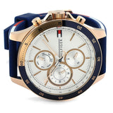 Tommy Hilfiger Bank Multifunction Quartz White Dial Blue Rubber Strap Watch for Men - 1791778 Authentic Buy Shop Now