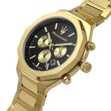 Maserati Stile 45mm Chronograph Black Dial Gold Steel Strap Watch For Men - R8873642001 Authentic Buy Shop Now