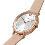 Emporio Armani Kappa Rose Gold & White Dial Beige Nude Leather Strap Watch For Women - AR2510 Authentic Buy Shop Now
