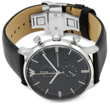 Emporio Armani Gianni Chronograph Black Dial Black Leather Strap Watch For Men - AR0397 Authentic Buy Shop Now