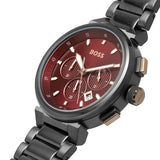 Hugo Boss One Chronograph Red Dial Grey Steel Strap Watch For Men - 1514000 Authentic Buy Shop Now