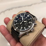 IWC Pilot's Watch Chronograph Black Dial Black Leather Strap Watch for Men - IW377709 Authentic Buy Shop Now