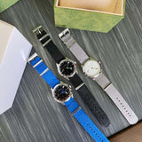Gucci G Timeless Quartz White Dial Grey NATO Strap Watch For Women - YA1264184 Authentic Buy Shop Now