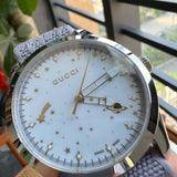 Gucci G Timeless Quartz White Dial Grey NATO Strap Watch For Women - YA1264184 Authentic Buy Shop Now