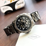 Fossil Bronson Automatic Skeleton Black Dial Grey Steel Strap Watch for Men - ME3255 Authentic Buy Shop Now