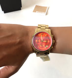 Michael Kors Runway Iridescent Pink Dial Gold Steel Strap Watch for Women - MK5939 Authentic Buy Shop Now