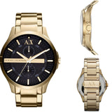 Armani Exchange Hampton Chronograph Black Dial Gold Steel Strap Watch For Men - AX2122 Authentic Buy Shop Now