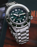 Seiko Prospex GMT Divers Automatic Marine Green Dial Silver Steel Strap Watch For Men - SPB381J1 Authentic Buy Shop Now