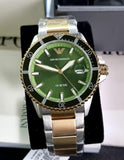 Emporio Armani Diver Chronograph Green Dial Two Tone Steel Strap Watch For Men - AR80063 Authentic Buy Shop Now