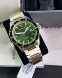 Emporio Armani Diver Chronograph Green Dial Two Tone Steel Strap Watch For Men - AR80063 Authentic Buy Shop Now