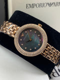 Emporio Armani Rosa Quartz Mother of Pearl Black Dial Rose Gold Steel Strap Watch For Women - AR11372 Authentic Buy Shop Now