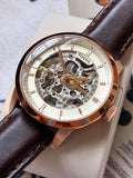 Fossil Townsman Automatic Skeleton White Dial Brown Leather Strap Watch for Men - ME3078 Authentic Buy Shop Now