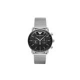 Emporio Armani Chronograph Black Dial Silver Mesh Bracelet Watch For Men - AR11104 Authentic Buy Shop Now