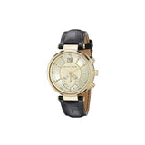 Michael Kors Sawyer Champagne Dial Black Leather Strap Watch for Women - MK2433 Authentic Buy Shop Now