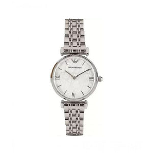 Emporio Armani Gianni T Bar White Marble Dial Silver Steel Strap Watch For Women - AR11170 Authentic Buy Shop Now