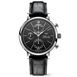 IWC Portofino Chronograph Black Dial Black Leather Strap Watch for Men - IW391008 Authentic Buy Shop Now