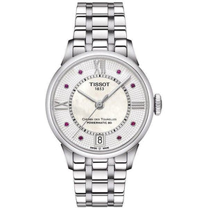 Tissot Chemin Des Tourelles Powermatic 80 Rubies Mother of Pearl Dial Silver Steel Strap Watch For Women - T099.207.11.113.00 Authentic Buy Shop Now