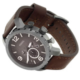 Fossil Nate Chronograph Grey Dial Brown Leather Strap Watch for Men - JR1424 Authentic Buy Shop Now