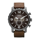 Fossil Nate Chronograph Grey Dial Brown Leather Strap Watch for Men - JR1424 Authentic Buy Shop Now