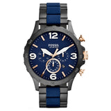 Fossil Nate Chronograph Blue Dial Two Tone Steel Strap Watch for Men - JR1494 Authentic Buy Shop Now
