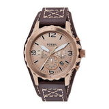Fossil Nate Chronograph Gold Dial Brown Leather Strap Watch for Men - JR1495 Authentic Buy Shop Now