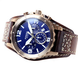 Fossil Nate Chronograph Blue Dial Brown Leather Strap Watch for Men - JR1505 Authentic Buy Shop Now