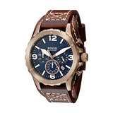 Fossil Nate Chronograph Blue Dial Brown Leather Strap Watch for Men - JR1505 Authentic Buy Shop Now