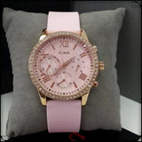 Guess Solar Rose Gold Dial Pink Rubber Strap Watch For Women - W1135L2 Authentic Buy Shop Now