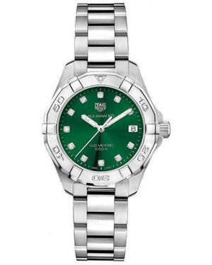 Tag Heuer Aquaracer Diamonds Emerald Green Dial Silver Steel Strap Watch for Women - WBD1316.BA0740 Authentic Buy Shop Now