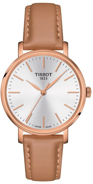 Tissot Everytime Lady Silver Dial Brown Leather Strap Watch for Women - T143.210.36.011.00 Authentic Buy Shop Now