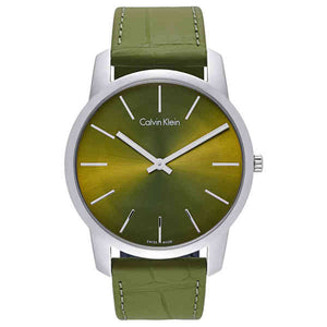 Calvin Klein City Green Dial Green Leather Strap Watch for Men - K2G211WL Authentic Buy Shop Now
