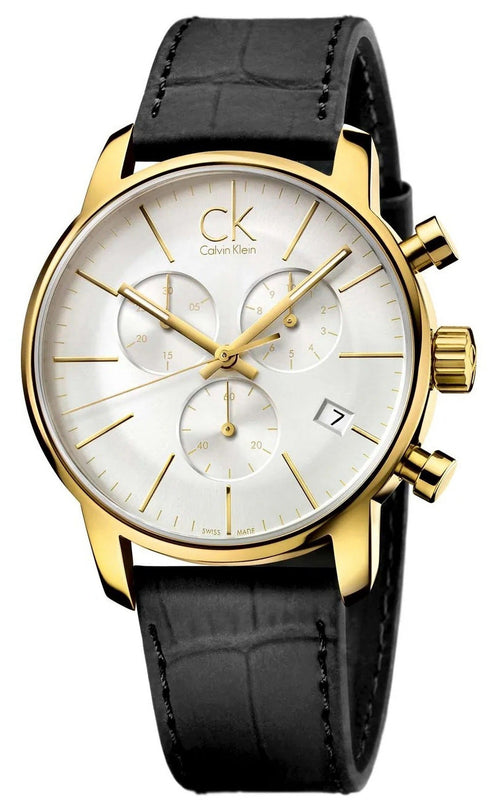 Calvin Klein City Chronograph Silver Dial Black Leather Strap Watch for Men - K2G275C6 Authentic Buy Shop Now