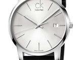Calvin Klein City Date Silver Dial Black Leather Strap Watch for Men - K2G2G1C6 Authentic Buy Shop Now