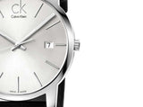 Calvin Klein City Date Silver Dial Black Leather Strap Watch for Men - K2G2G1C6 Authentic Buy Shop Now
