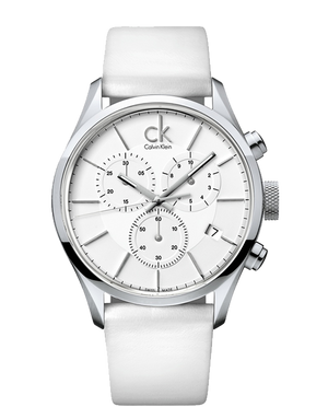 Calvin Klein Masculine Chronograph White Dial White Leather Strap Watch for Men - K2H27101 Authentic Buy Shop Now