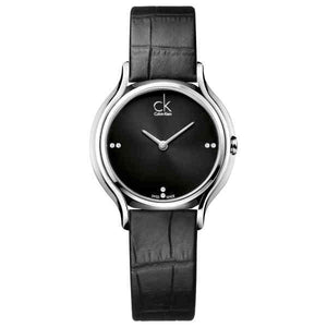 Calvin Klein Skirt Black Dial Black Leather Strap Watch for Women - K2U231CS Authentic Buy Shop Now