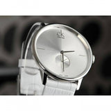 Calvin Klein Accent Silver Dial White Leather Strap Watch for Women - K2Y211K6 Authentic Buy Shop Now