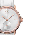 Calvin Klein Accent Silver Dial White Leather Strap Watch for Women - K2Y216K6 Authentic Buy Shop Now