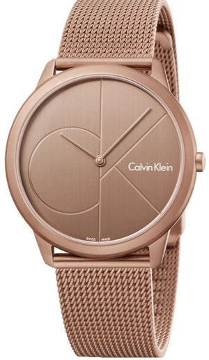 Calvin Klein Minimal Quartz Pink Gold Dial Pink Gold Mesh Bracelet Watch for Men - K3M11TFK Authentic Buy Shop Now