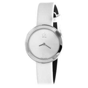 Calvin Klein Firm Silver Dial White Leather Strap Watch for Women - K3N231L6 Authentic Buy Shop Now